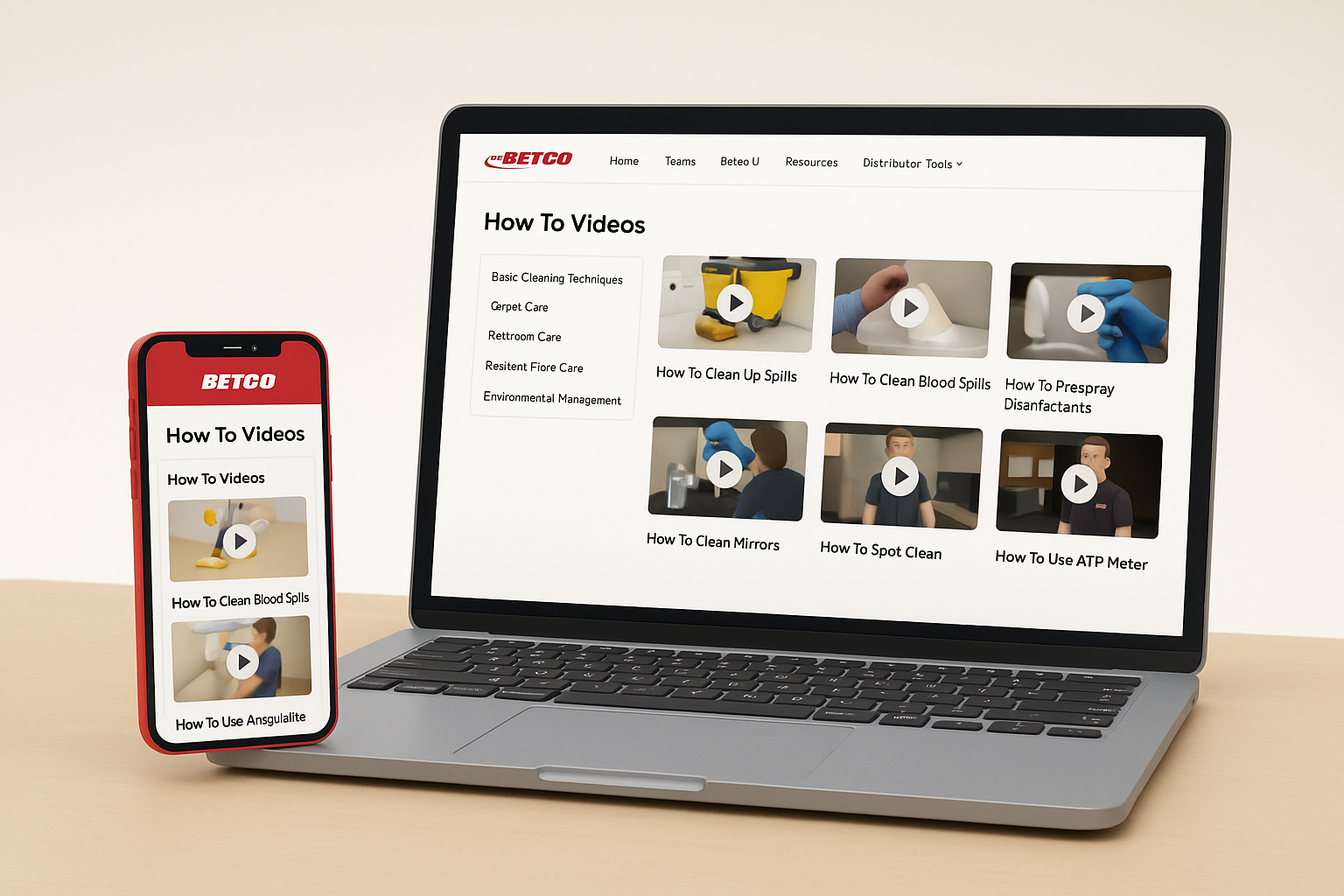 Preview of MyBetco how-to video library on laptop and mobile